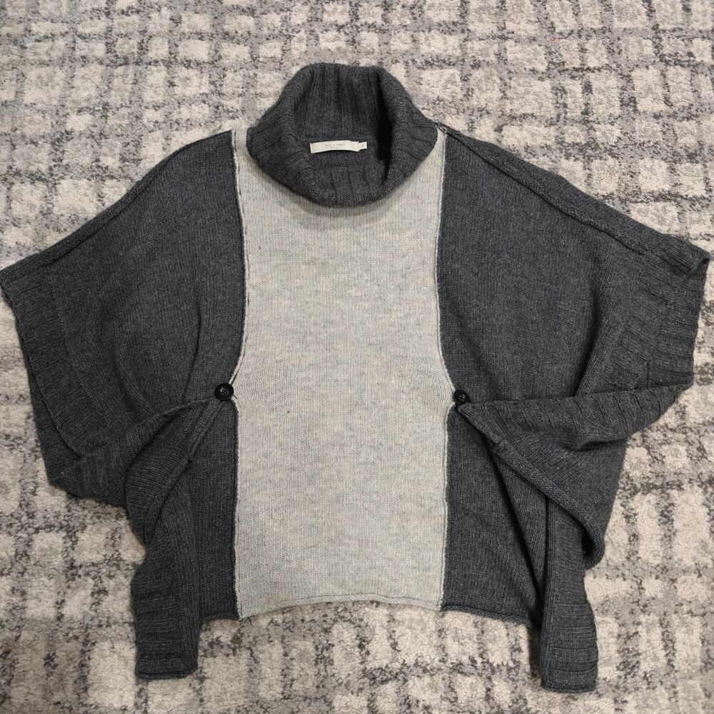 7115 by Szeki Womens Merino Wool Angora Knit Poncho Turtleneck Sweater Gray S